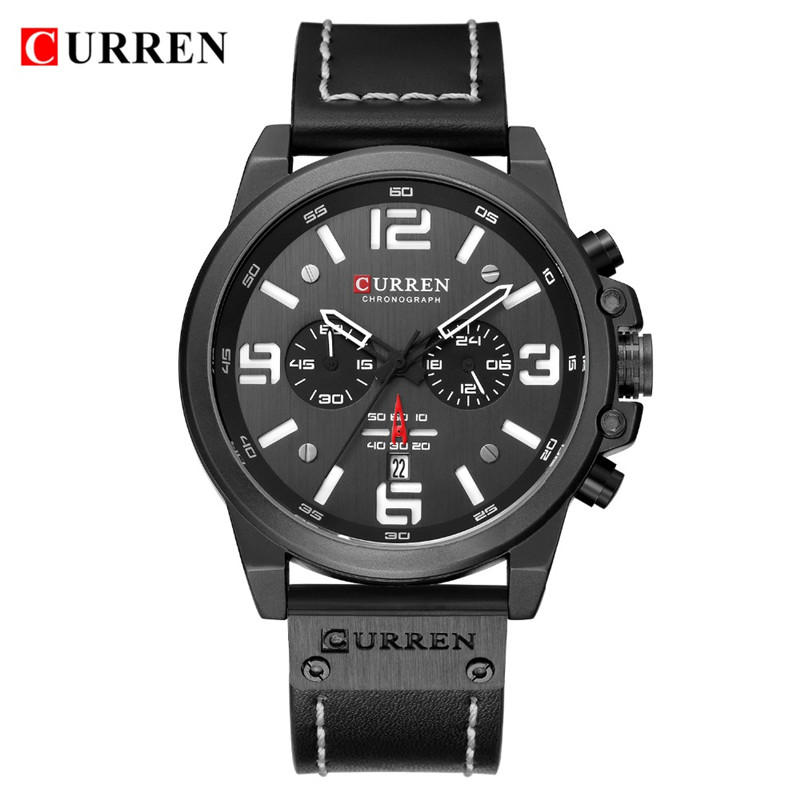 CURREN 8314 leather chronograph men quartz watch