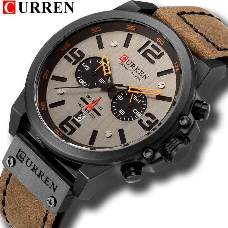 CURREN 8314 leather chronograph men quartz watch