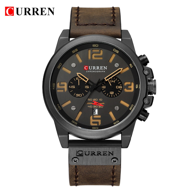 CURREN 8314 leather chronograph men quartz watch