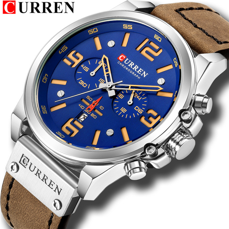 CURREN 8314 leather chronograph men quartz watch