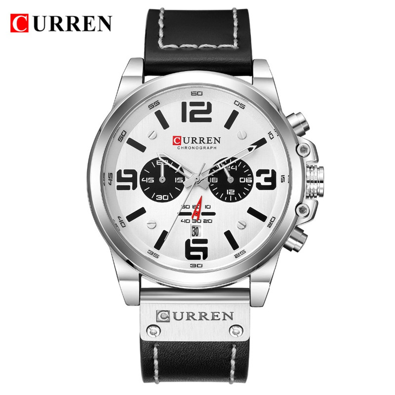 CURREN 8314 leather chronograph men quartz watch