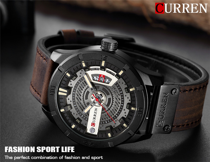 CURREN 8301 leather military sports date mens quartz watch 