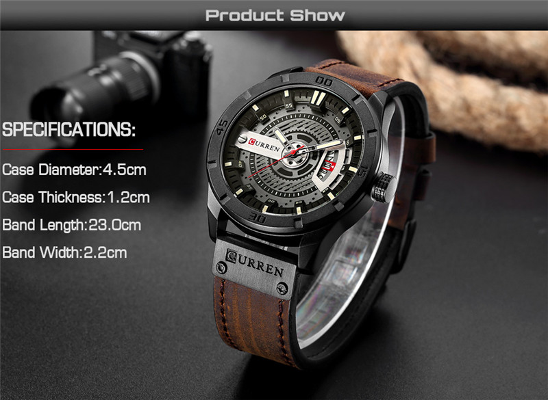 CURREN 8301 leather military sports date mens quartz watch 