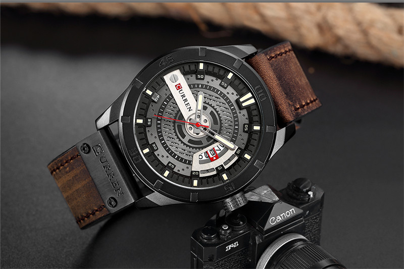CURREN 8301 leather military sports date mens quartz watch 