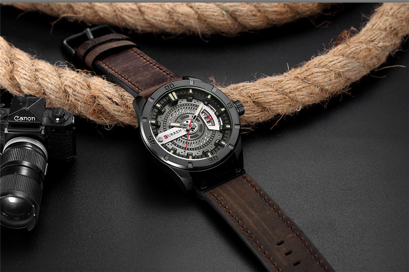 CURREN 8301 leather military sports date mens quartz watch 