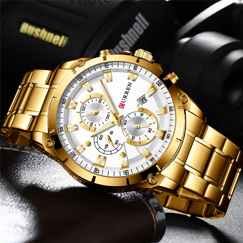 CURREN 8360 Stainless Steel Chronograph Waterproof Mens Quartz Watch 