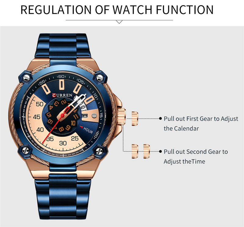 CURREN M8345 stainless steel waterproof mens quartz watch
