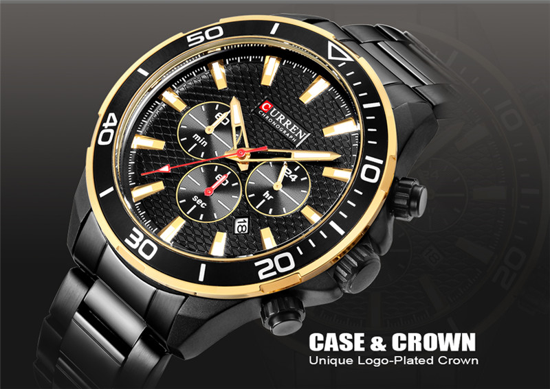 CURREN 8309 stainless steel waterproof chronograph mens quartz watch