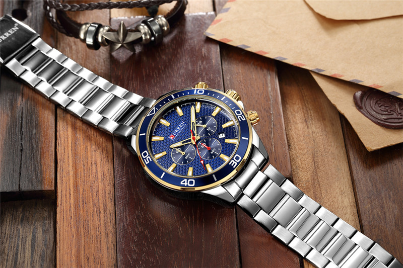 CURREN 8309 stainless steel waterproof chronograph mens quartz watch