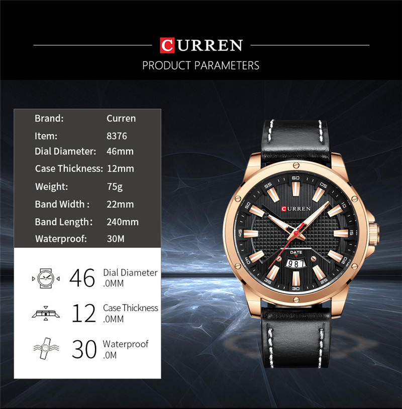 CURREN 8376 waterproof leather mens quartz watch