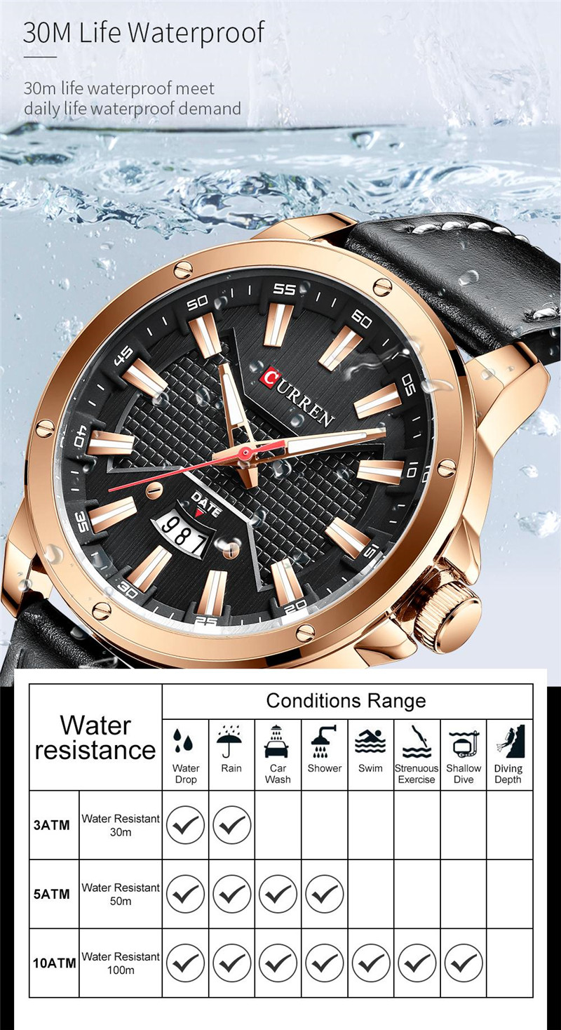CURREN 8376 waterproof leather mens quartz watch