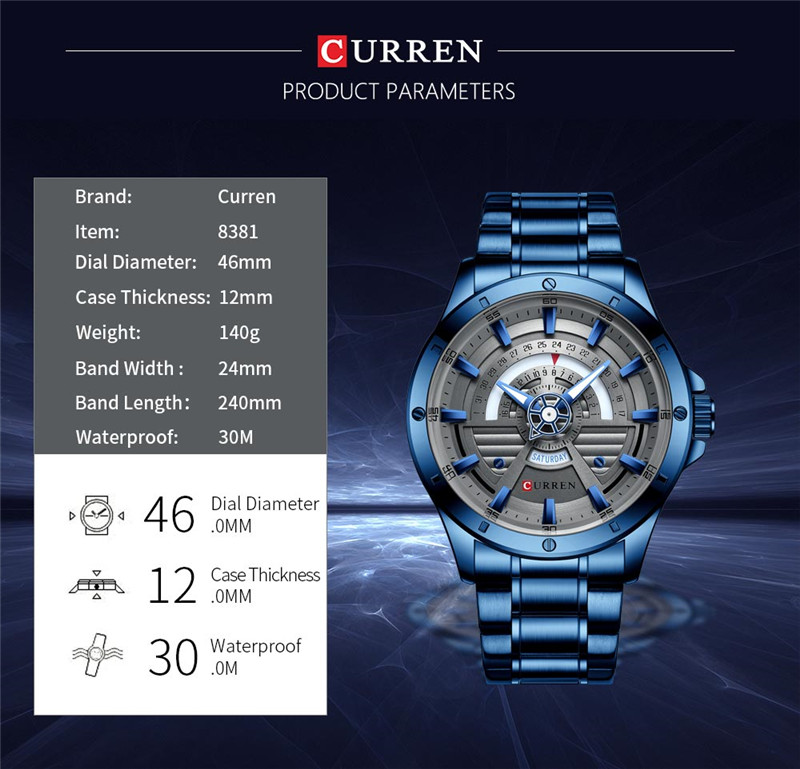 CURREN 8381 stainless steel chronograph mens quartz watch