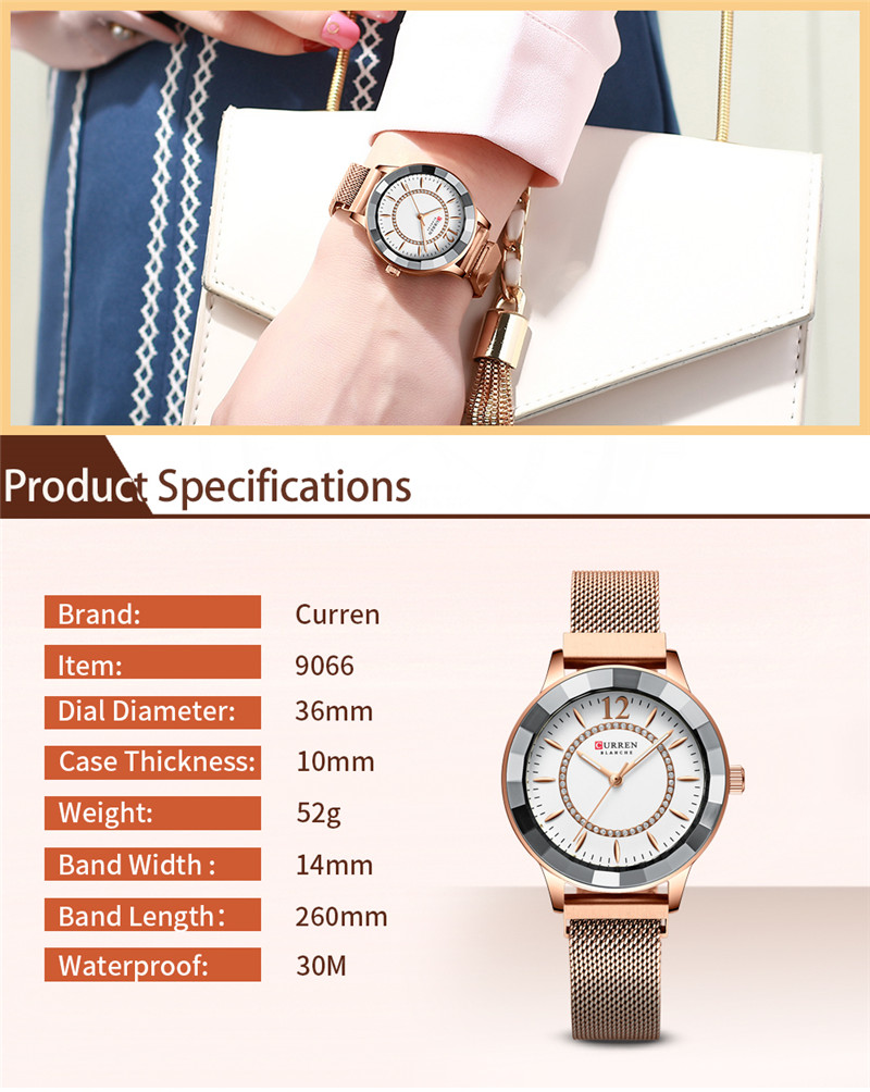 CURREN 9066 women quartz watch bracelet watches