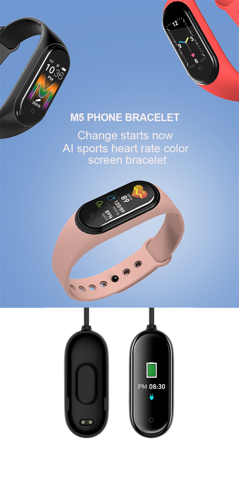 M5 smart watch bluetooth call sports bracelet M5 smart watch bluetooth call sports bracelet