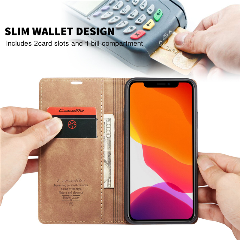 retro card slots leather wallet case for iPhone 11 pro max