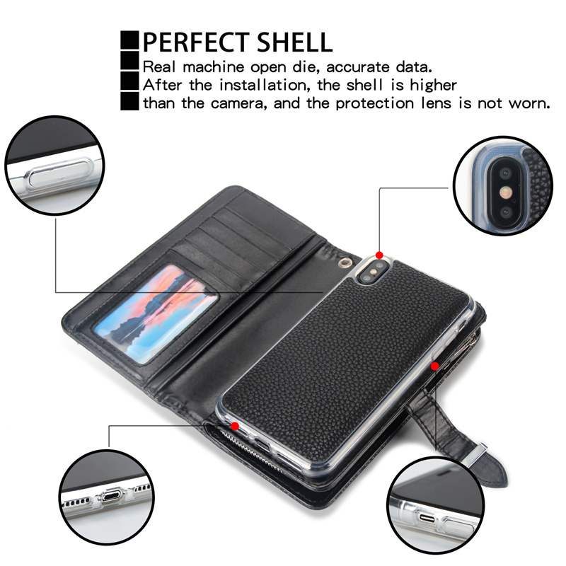 zipper leather wallet case for iPhone 11 pro max 8 7 6 plus C21