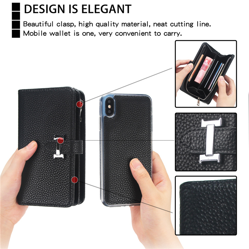 zipper leather wallet case for iPhone 11 pro max 8 7 6 plus C21