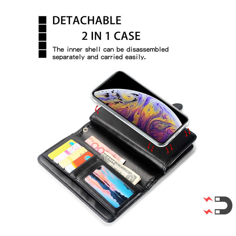 zipper leather wallet case for iPhone 11 pro max 8 7 6 plus C21