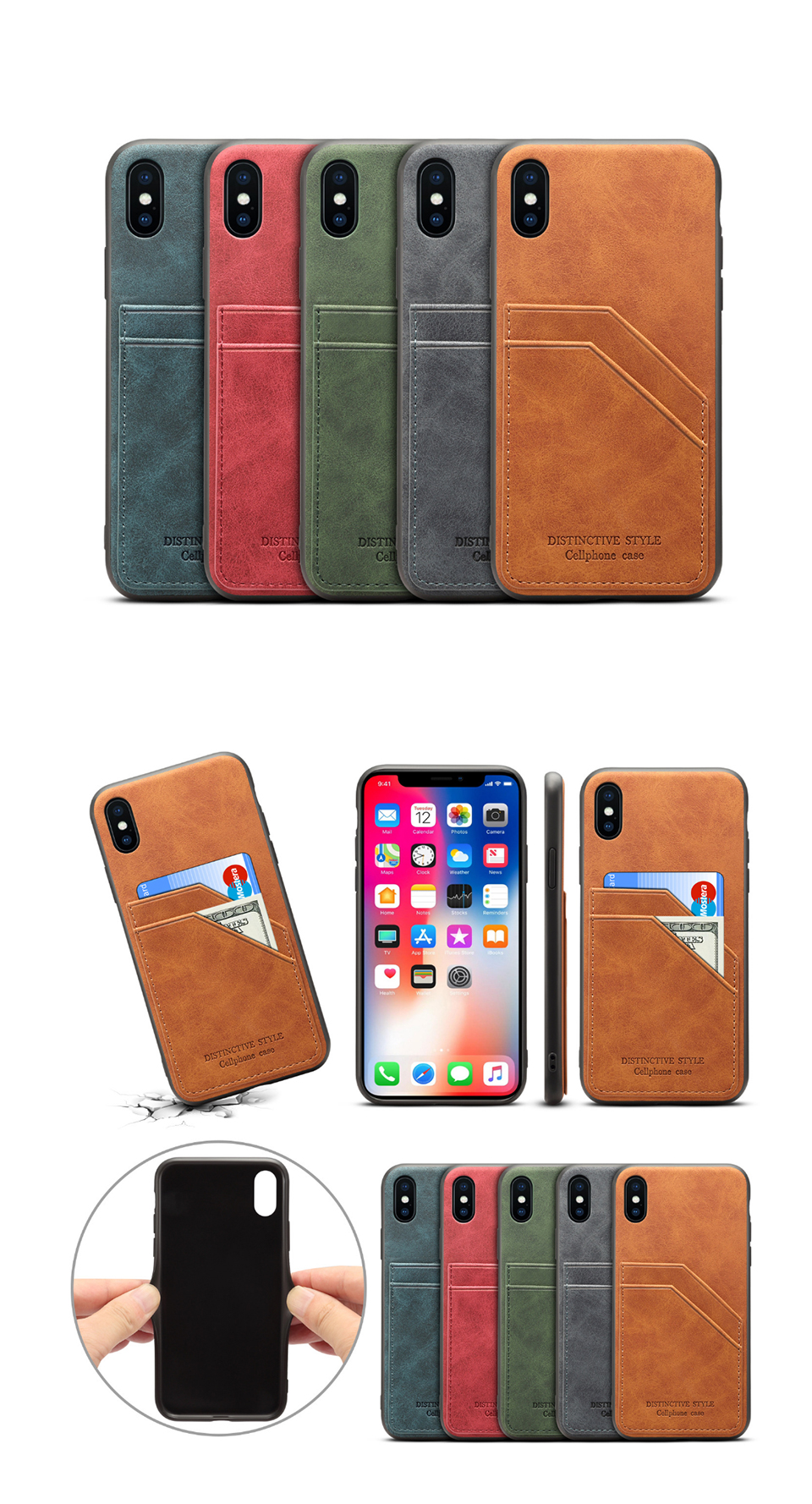 leather back cover wallet case for iPhone 12 11 pro max mini 8 7 6 plus C50