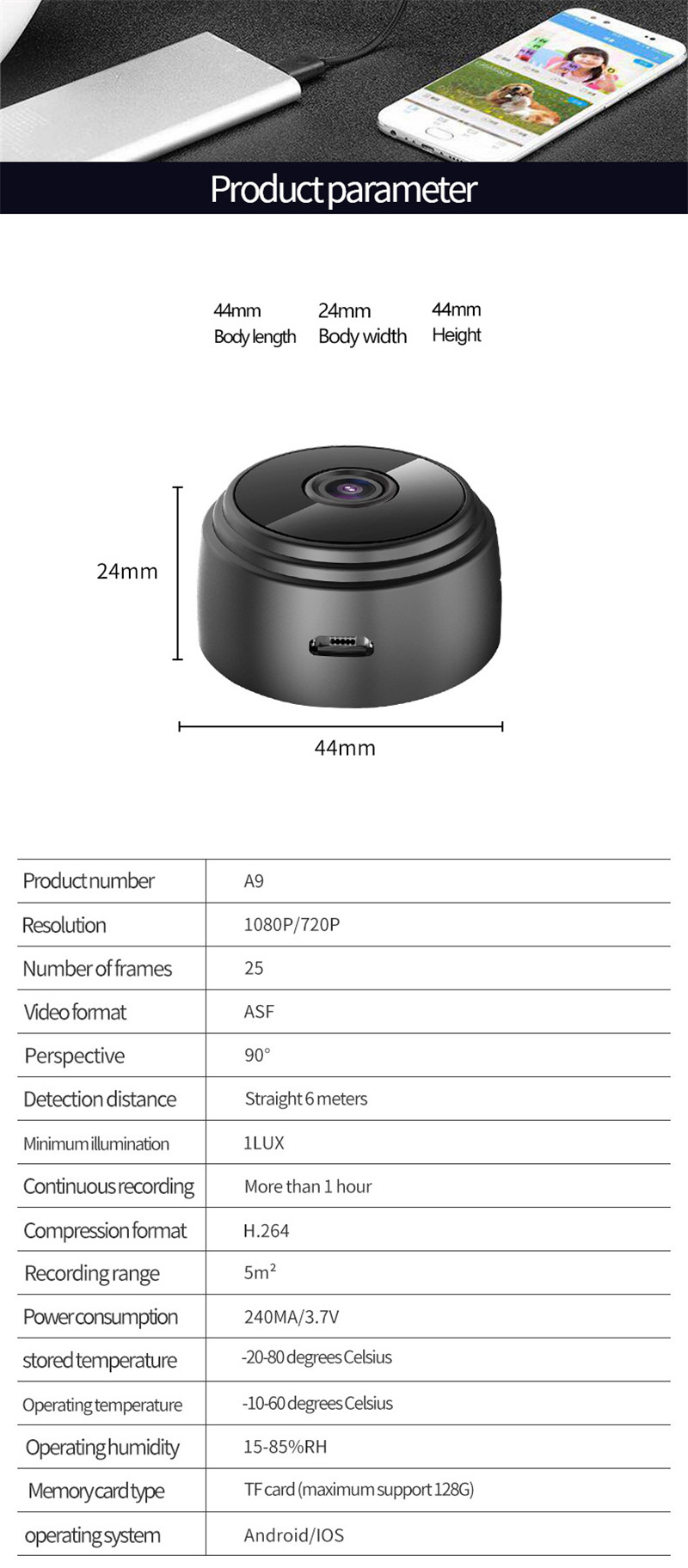 A9 mini 1080P IP camera surveillance wifi camcorder A9