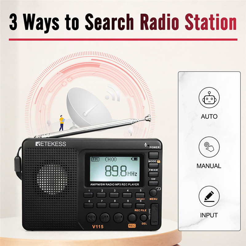 RETEKESS V115 radio AM FM SW pocket radio shortwave FM speaker