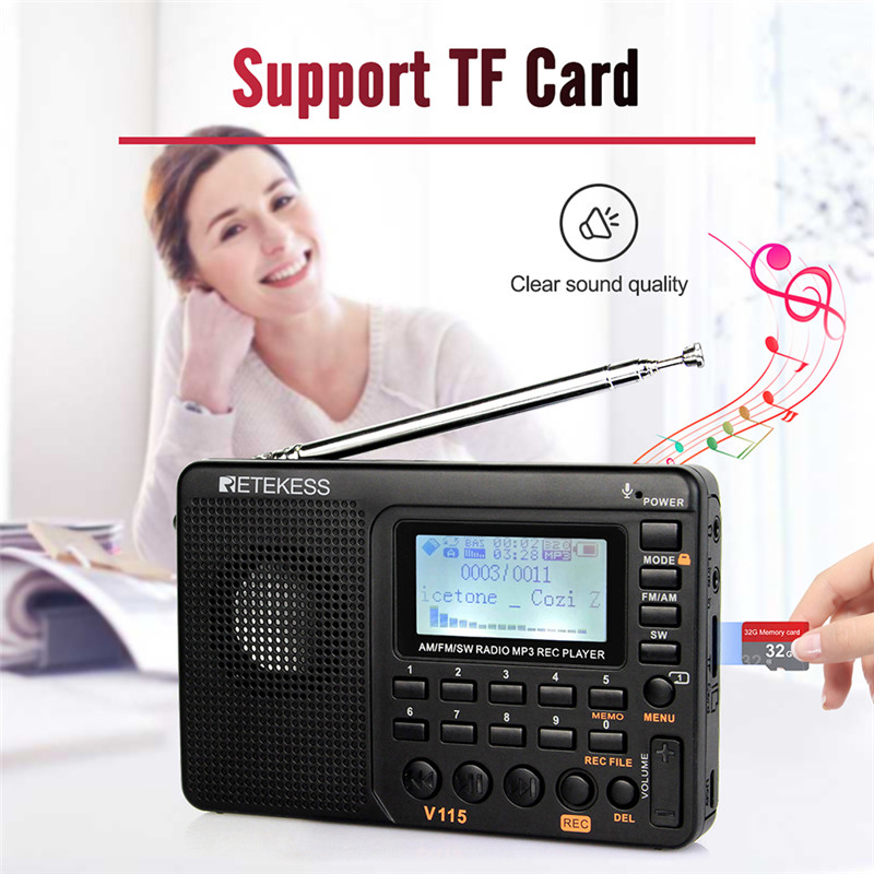 RETEKESS V115 radio AM FM SW pocket radio shortwave FM speaker RETEKESS V115 radio AM FM SW pocket radio shortwave FM speaker