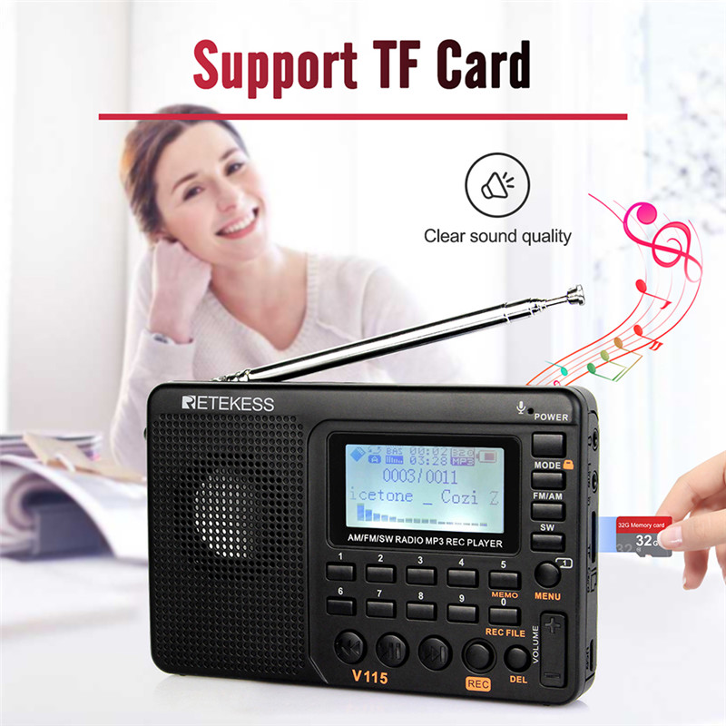 RETEKESS V115 radio AM FM SW pocket radio shortwave FM speaker