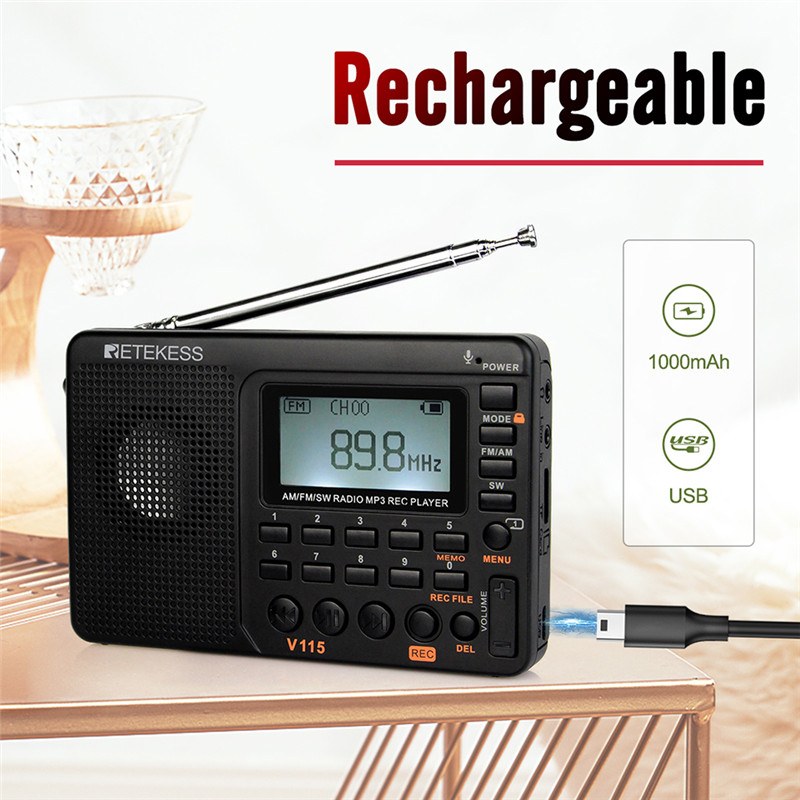 RETEKESS V115 radio AM FM SW pocket radio shortwave FM speaker