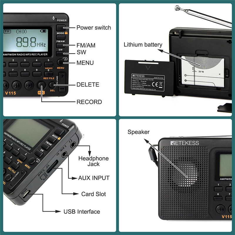RETEKESS V115 radio AM FM SW pocket radio shortwave FM speaker RETEKESS V115 radio AM FM SW pocket radio shortwave FM speaker