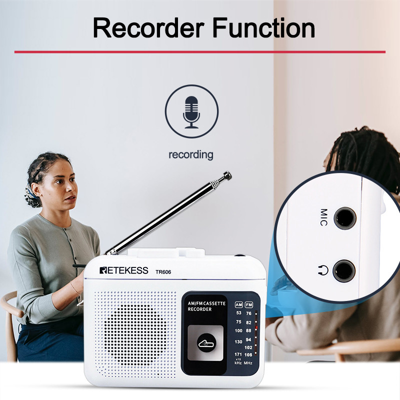 Retekess TR606 cassette portable radio FM/AM voice recorder