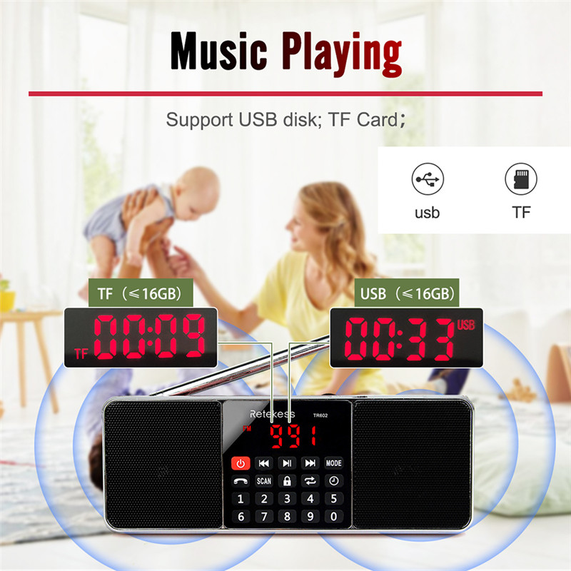 retekess TR602 portable radio AM FM bluetooth speaker