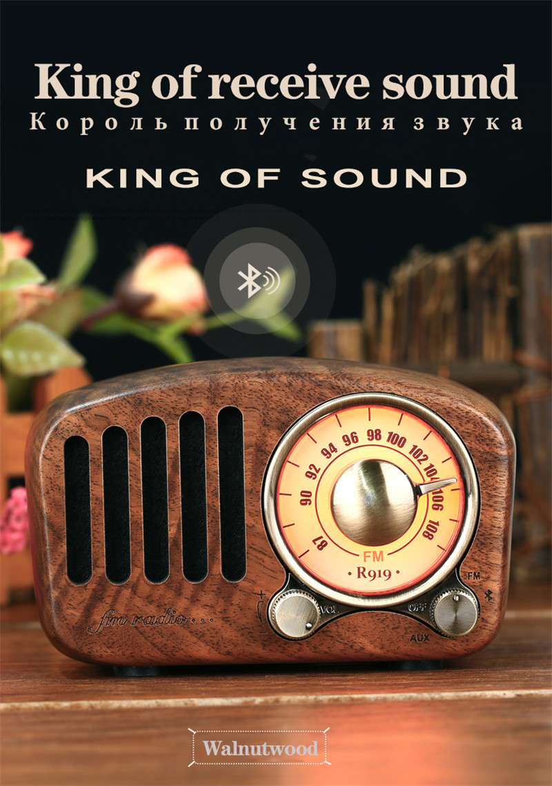 R919 retro wood portable radio mp3 bluetooth speaker