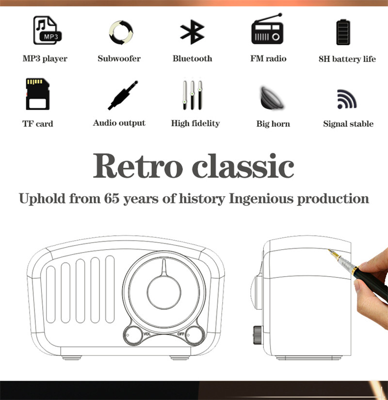 R919 retro wood portable radio mp3 bluetooth speaker