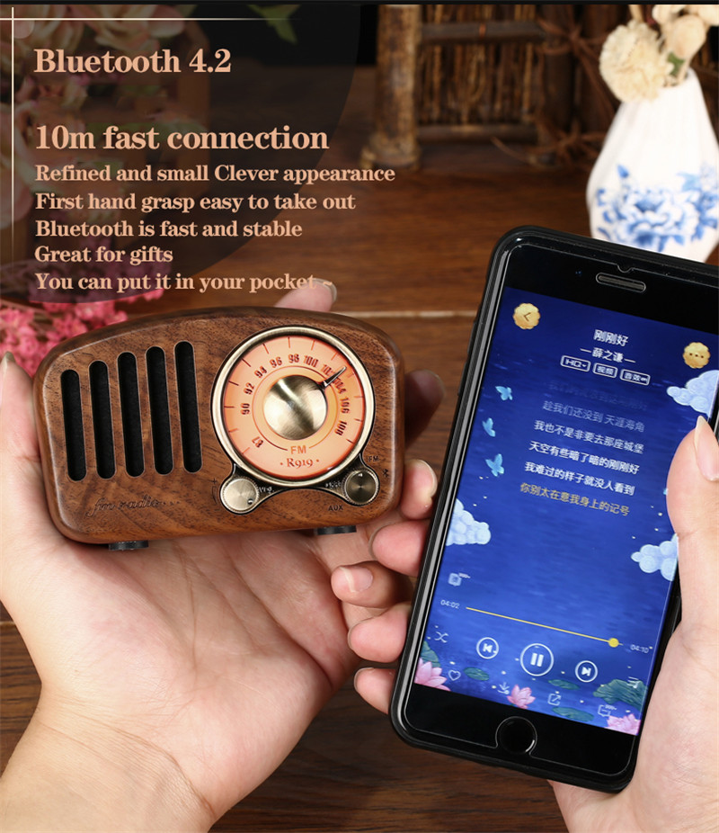 R919 retro wood portable radio mp3 bluetooth speaker