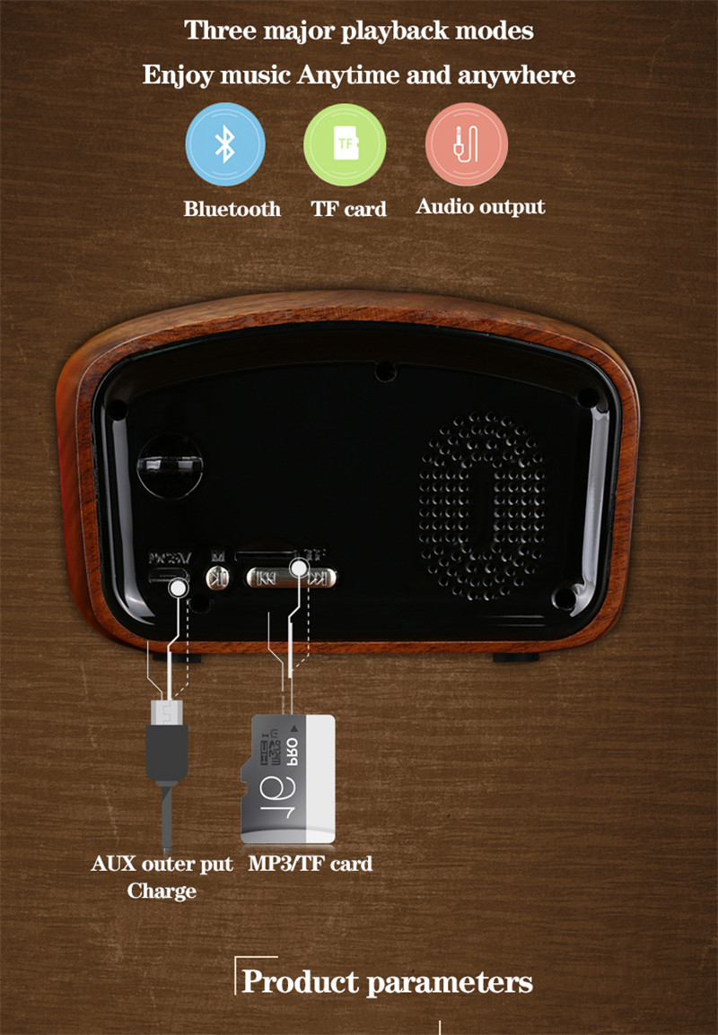 R919 retro wood portable radio mp3 bluetooth speaker