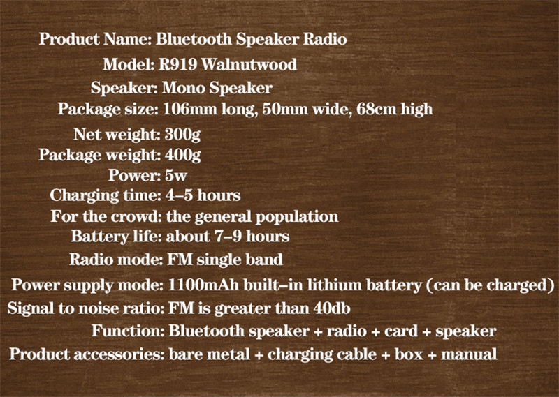 R919 retro wood portable radio mp3 bluetooth speaker