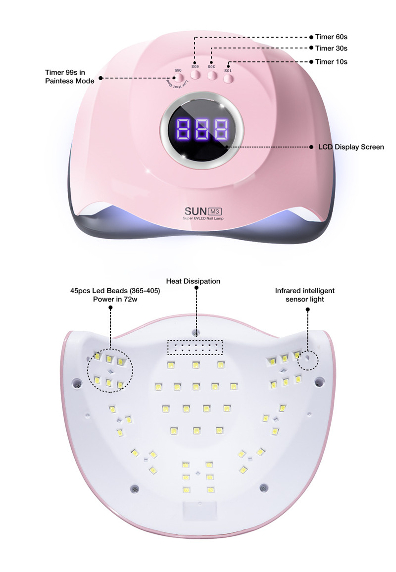 SUN M3 LED UV nail gel dryer lamp 180W manicure