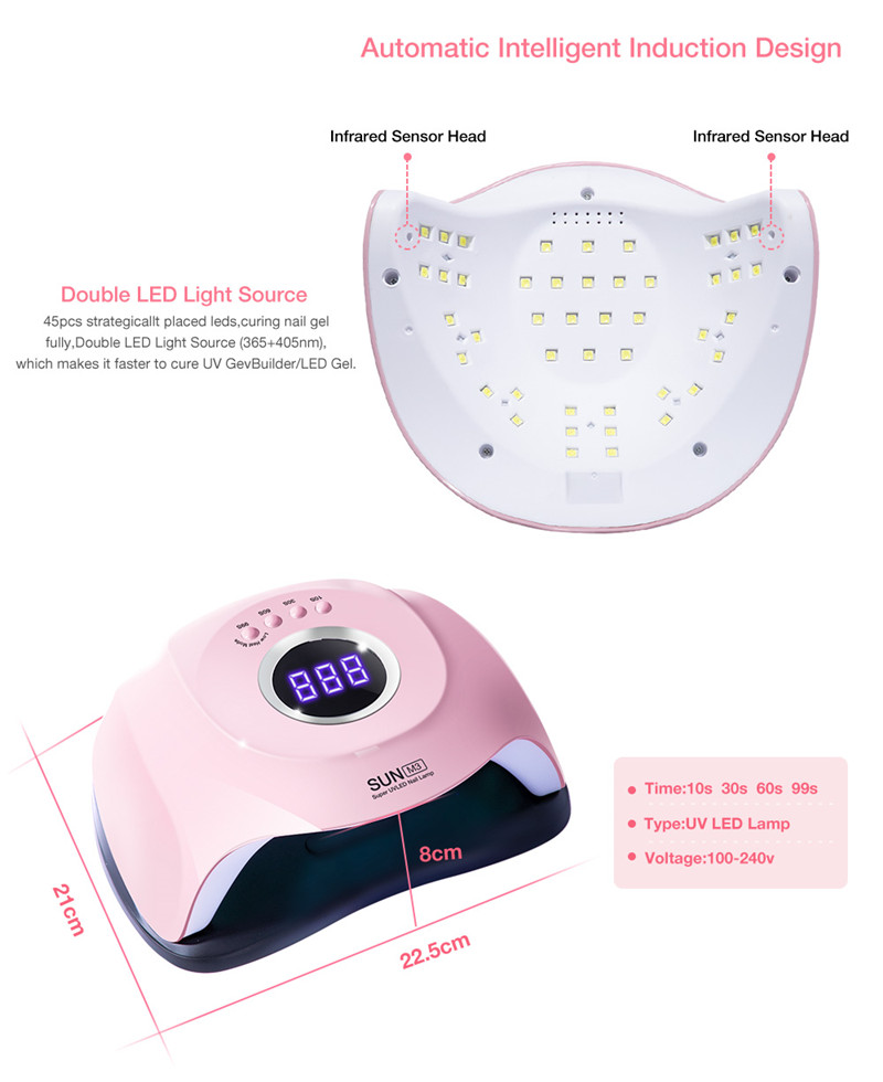 SUN M3 LED UV nail gel dryer lamp 180W manicure