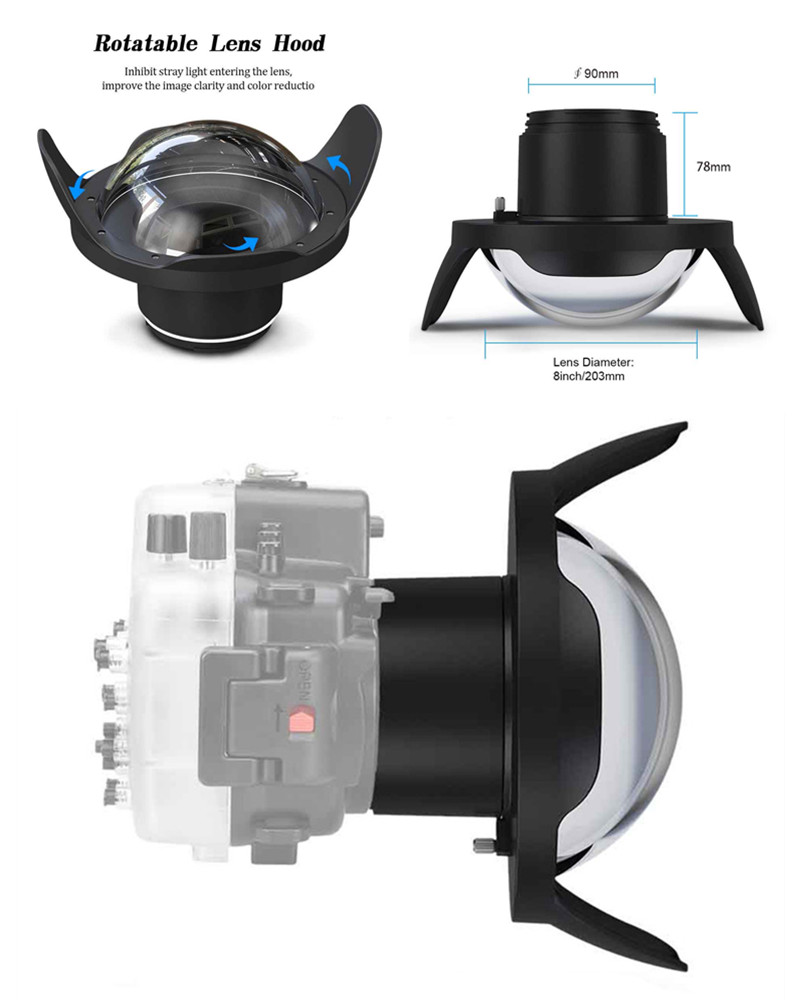 Sony A7iv underwater housing 8 inch wide angle dry lens dome