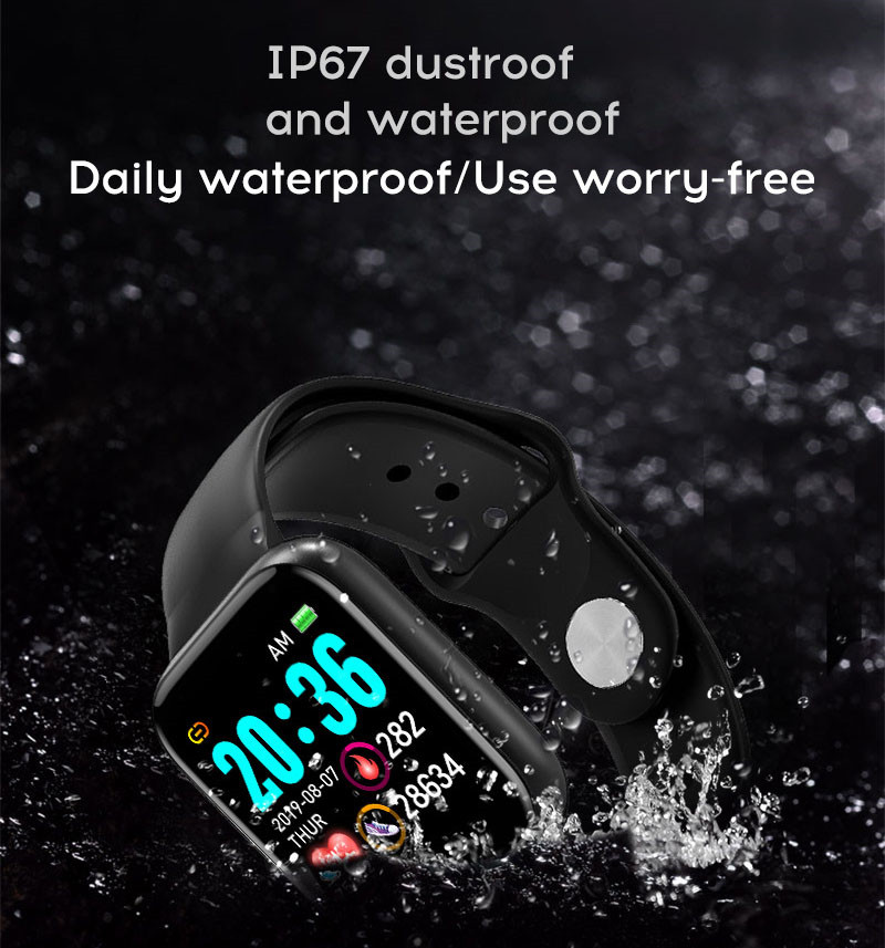 Y68 D20 color screen waterproof smart watche