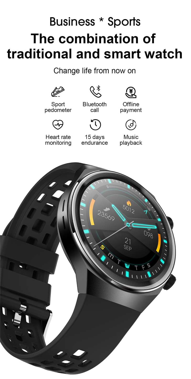 Q8 waterproof ecg heart rate fitness smart watch