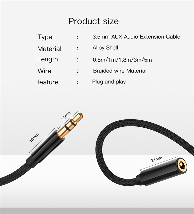 1.8m aux cable 3.5mm audio extension cable jack