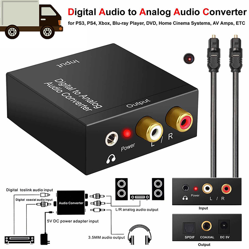 protable 3.5mm jack coaxial optical fiber digital to analog audio aux Rca L / R converter