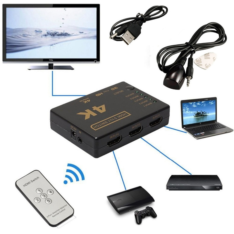 3 In 5 out video splitter box hdmi switcher adapter support 3D 4K