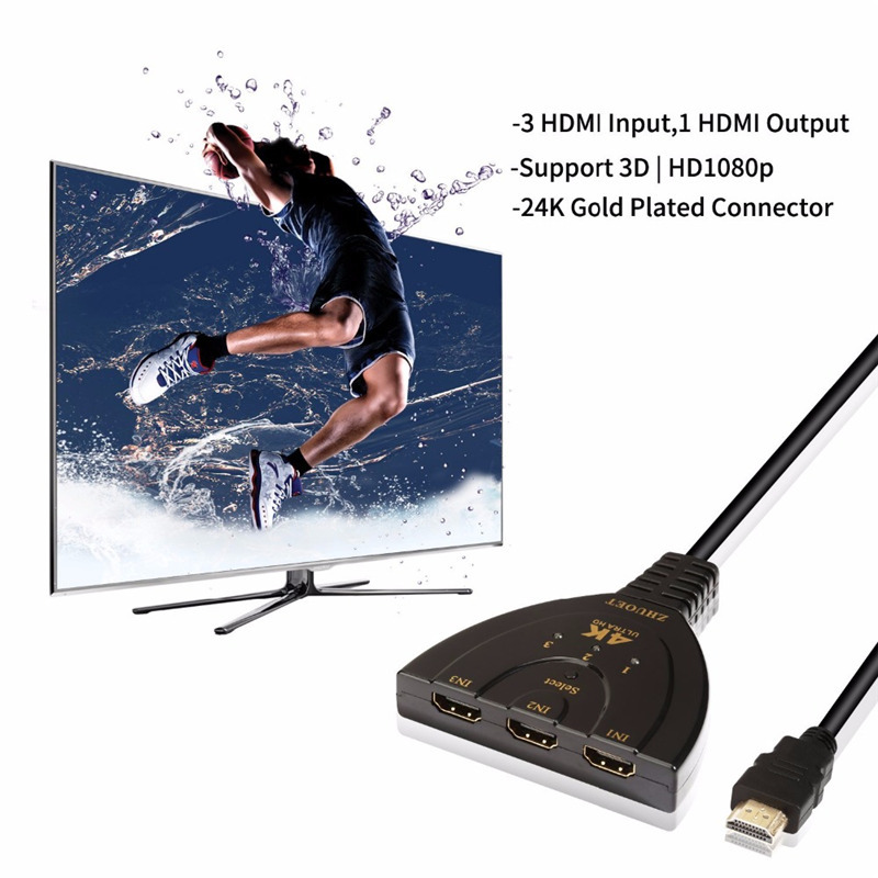 4k 3 in 1 out port HDMI switcher splitter hub