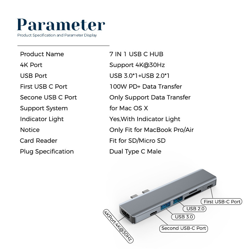 7 in 1 hub usb c splitter type-c to hdmi 4K adapter