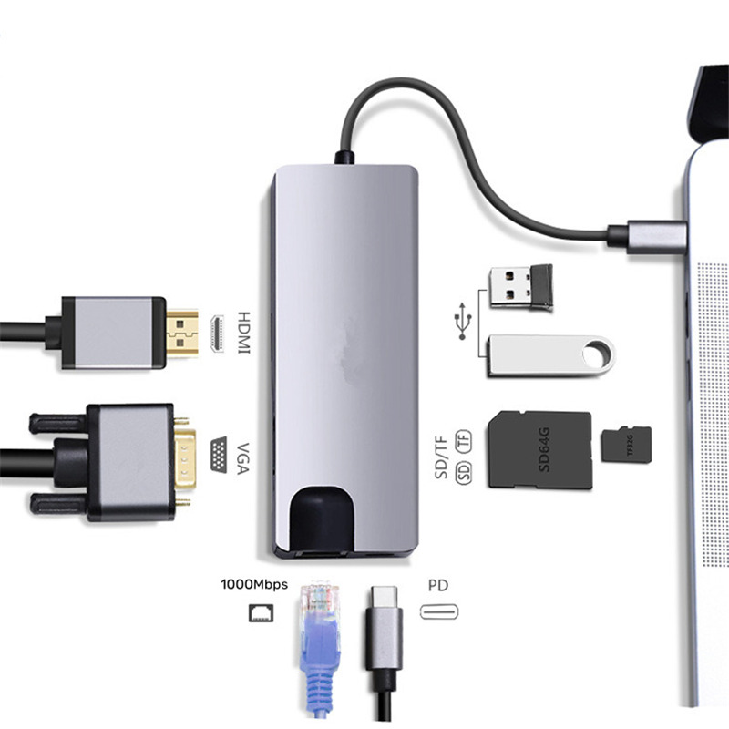 8 in 1 hub usb c splitter type-c to hdmi 4K adapter