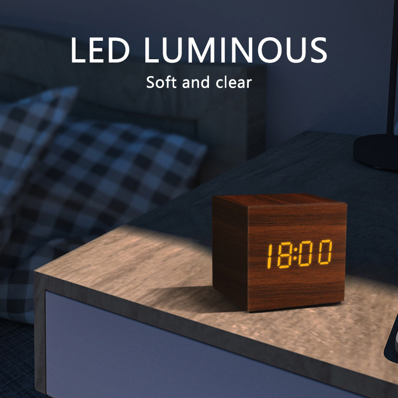 led wooden digital alarm clock table watch 