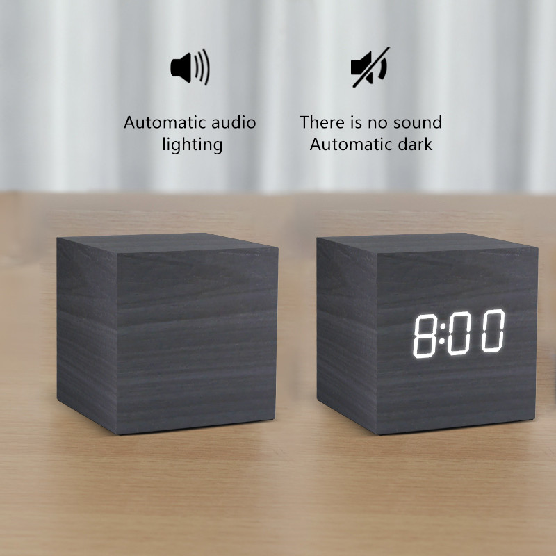 led wooden digital alarm clock table watch 