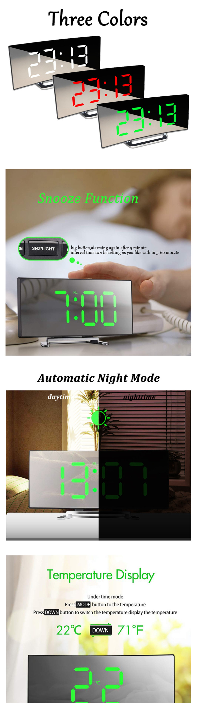 digital led alarm clock table watch
